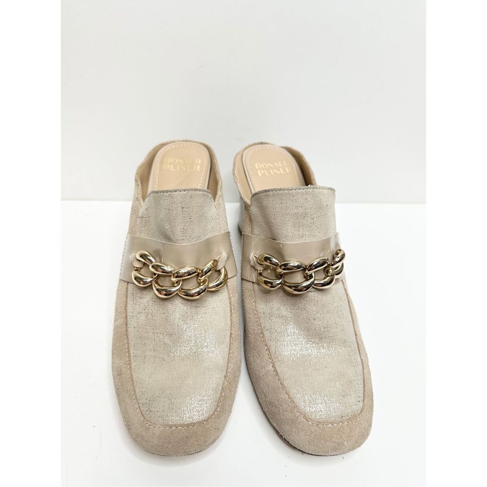 Donald Pliner Mule Womens Size 9 Tan Chained Slip On Leather Block Heel Shoes - Picture 3 of 11